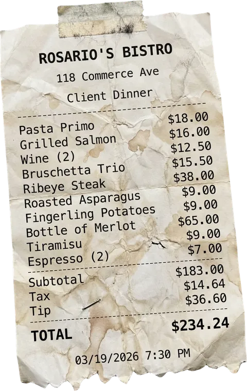 Rosario’s Bistro example receipt, page 3 of the supporting receipt PDF